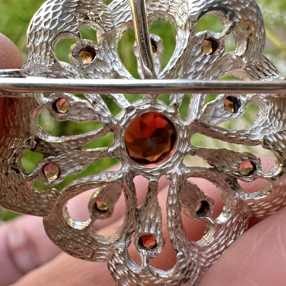 VTG Convertible Brooch Pendant 1.3 Inch Red Garnets Marcasite 925 Sterling 9.3g
